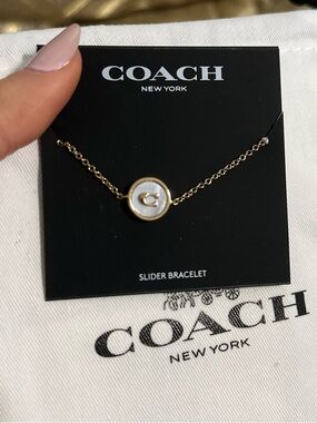 NWT! COACH Signature Mother Of Pearl Coin Slider Bracelet